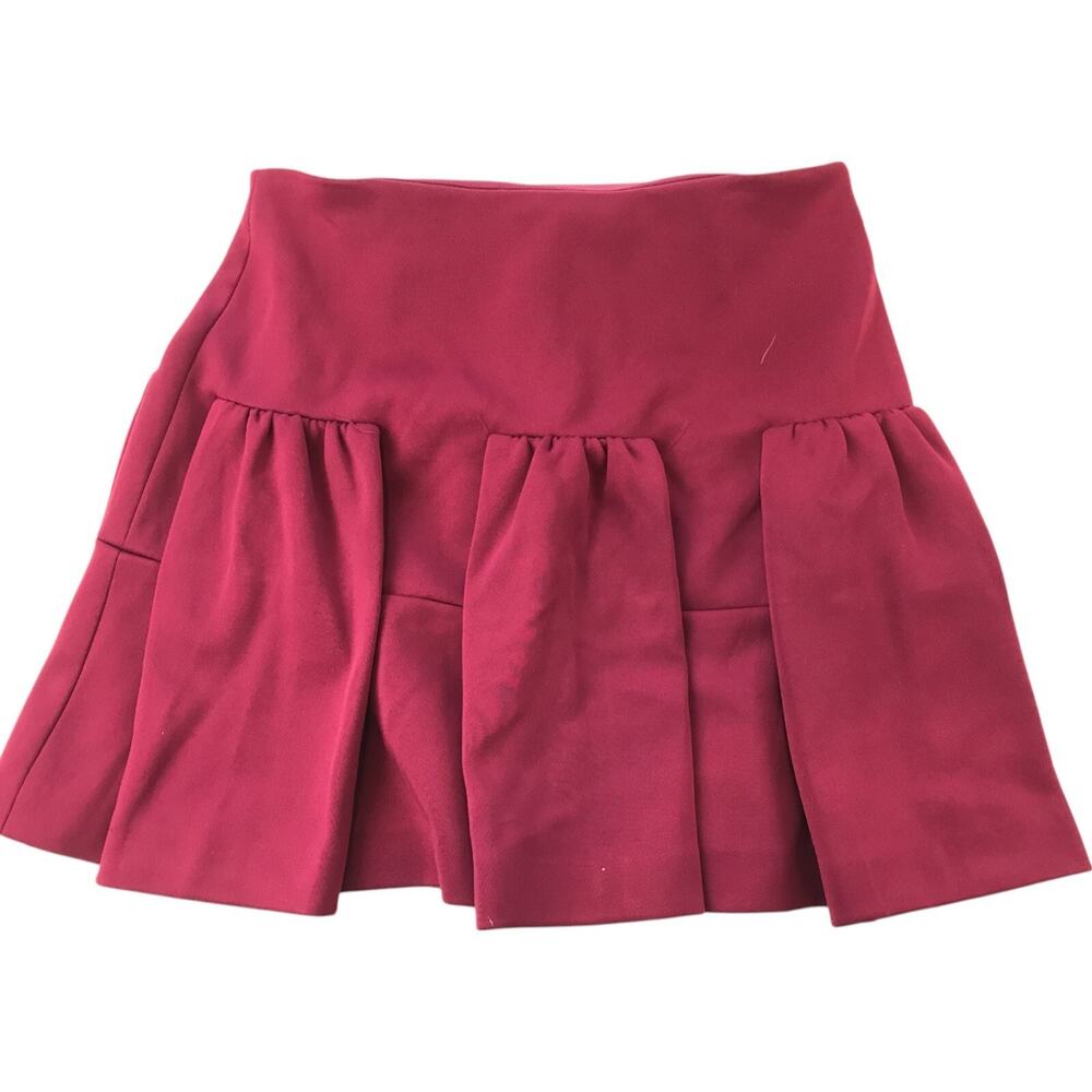 Manoush Designer Mini Skirt Womens FR 38 Raspberry Red Stretch Pleated Lined NWT
